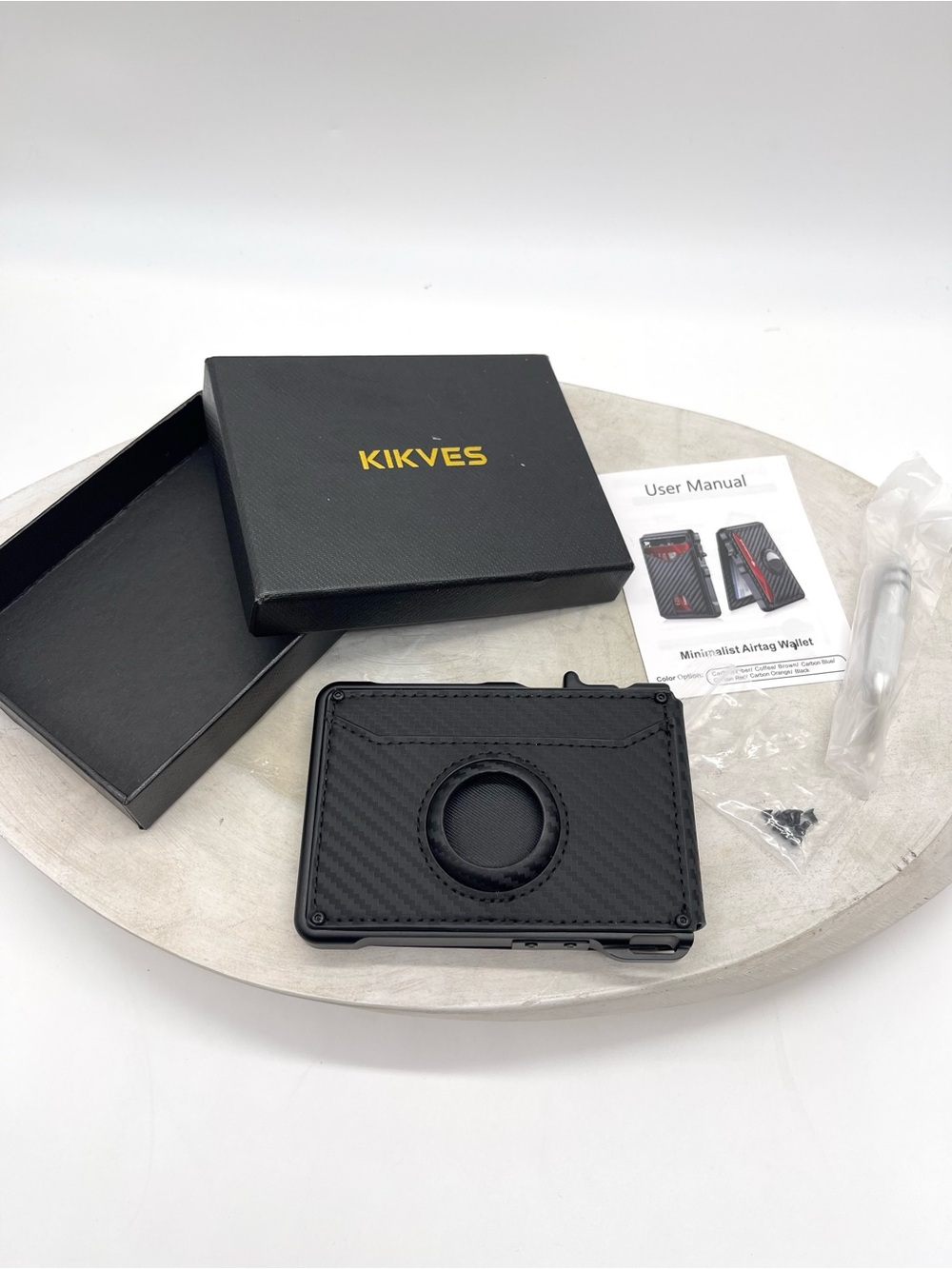 KIKVES AirTag Wallet Carbon Fiber Minimalist Pop Up Card Holder RFID Blocking
